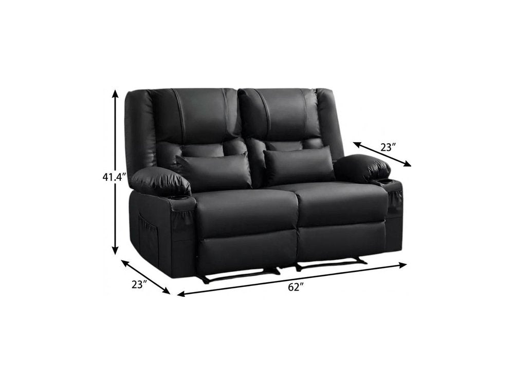 62" Gray Faux Leather Manual Reclining Loveseat With Storage and Toss Pillows