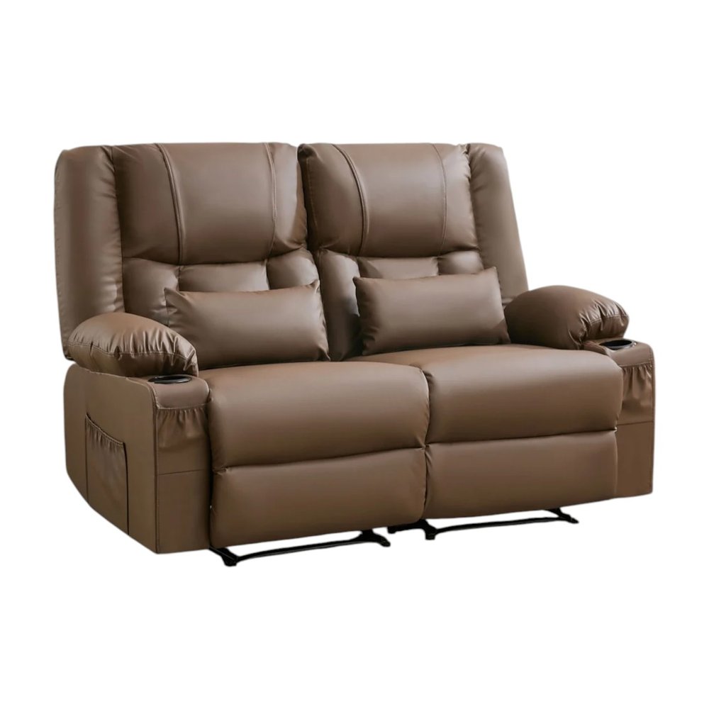 62" Black Faux Leather Reclining Loveseat With Storage and Toss Pillows