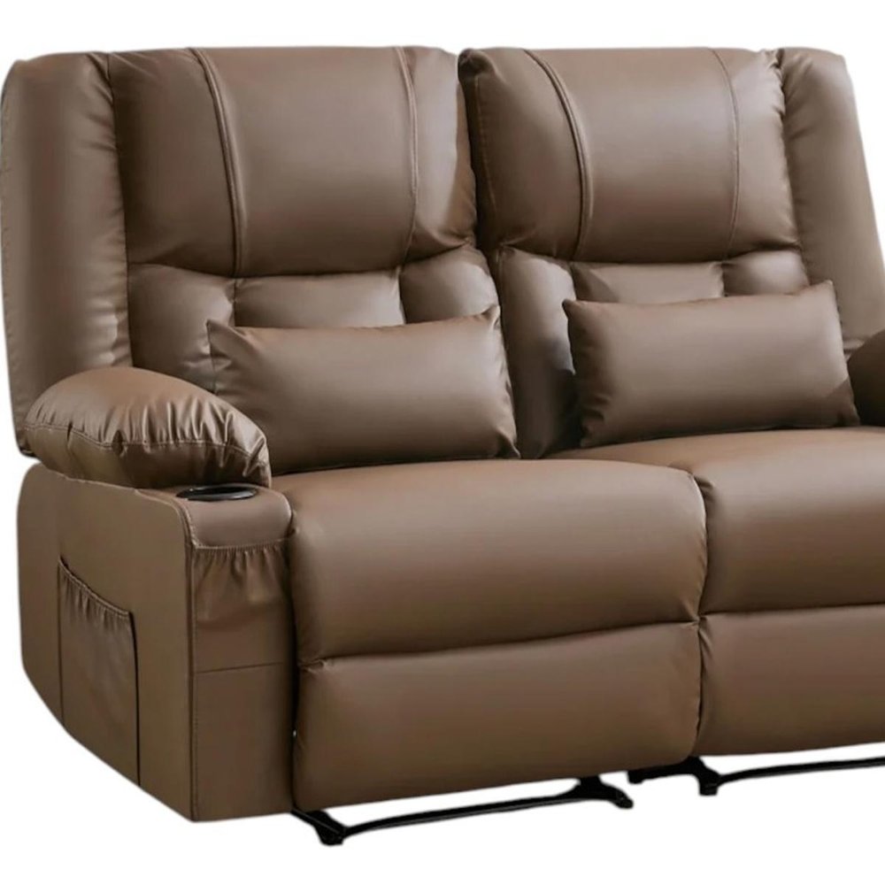62" Black Faux Leather Reclining Loveseat With Storage and Toss Pillows