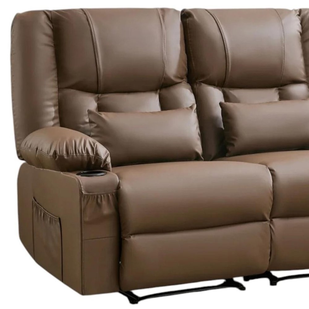 62" Black Faux Leather Reclining Loveseat With Storage and Toss Pillows