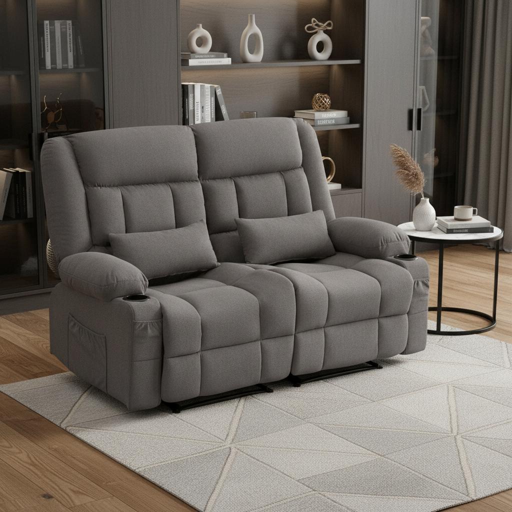 62" Gray Microfiber Manual Reclining Loveseat With Storage and Toss Pillows