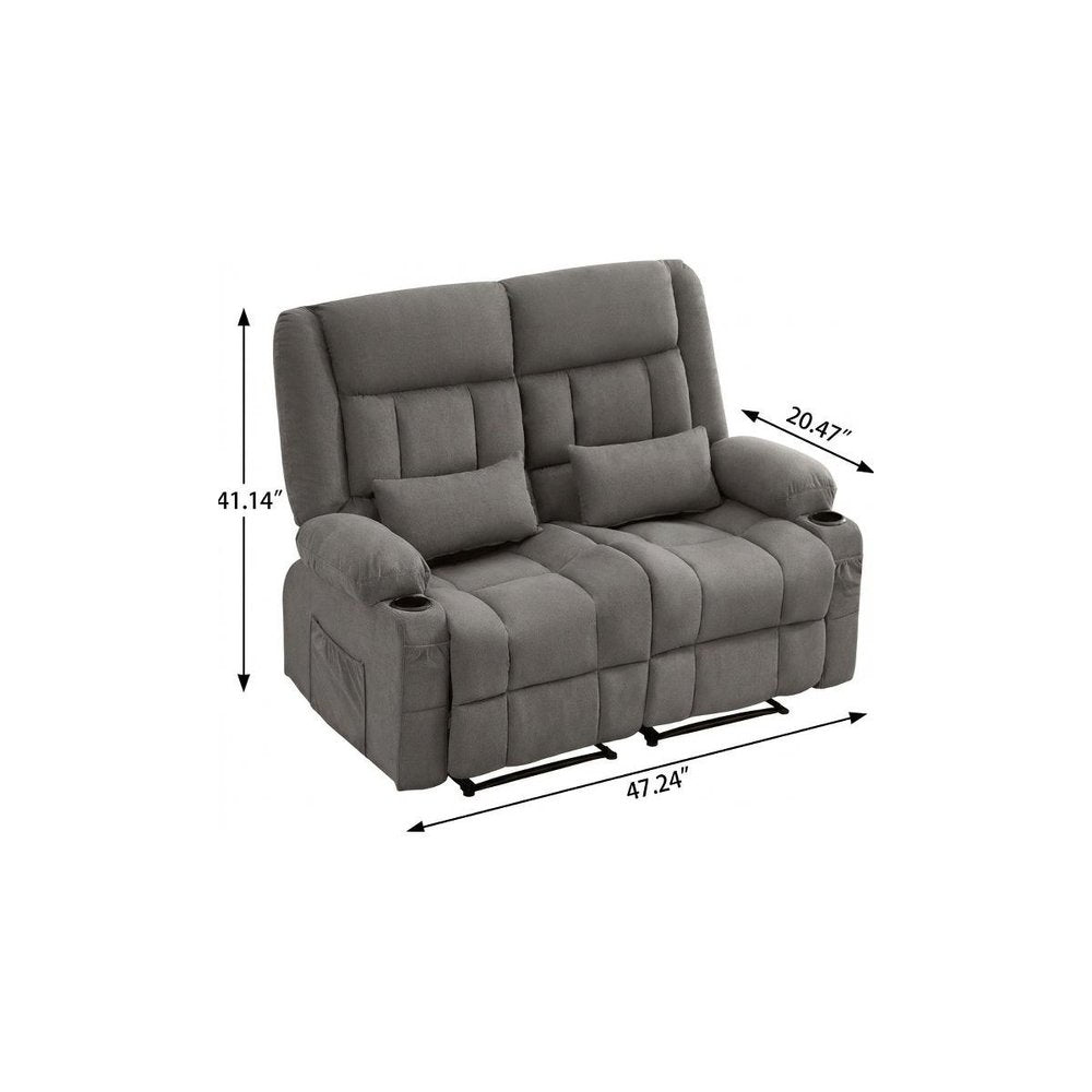 47" Gray Microfiber Manual Reclining Loveseat With Storage and Toss Pillows