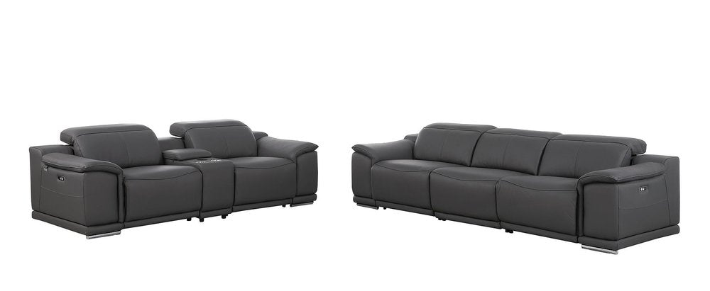 Two Piece Dark Gray Genuine Leather Five Person Seating Set
