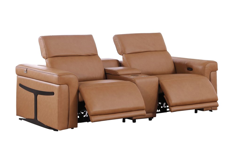 Two Piece Chestnut Italian Leather Five Person Seating Set