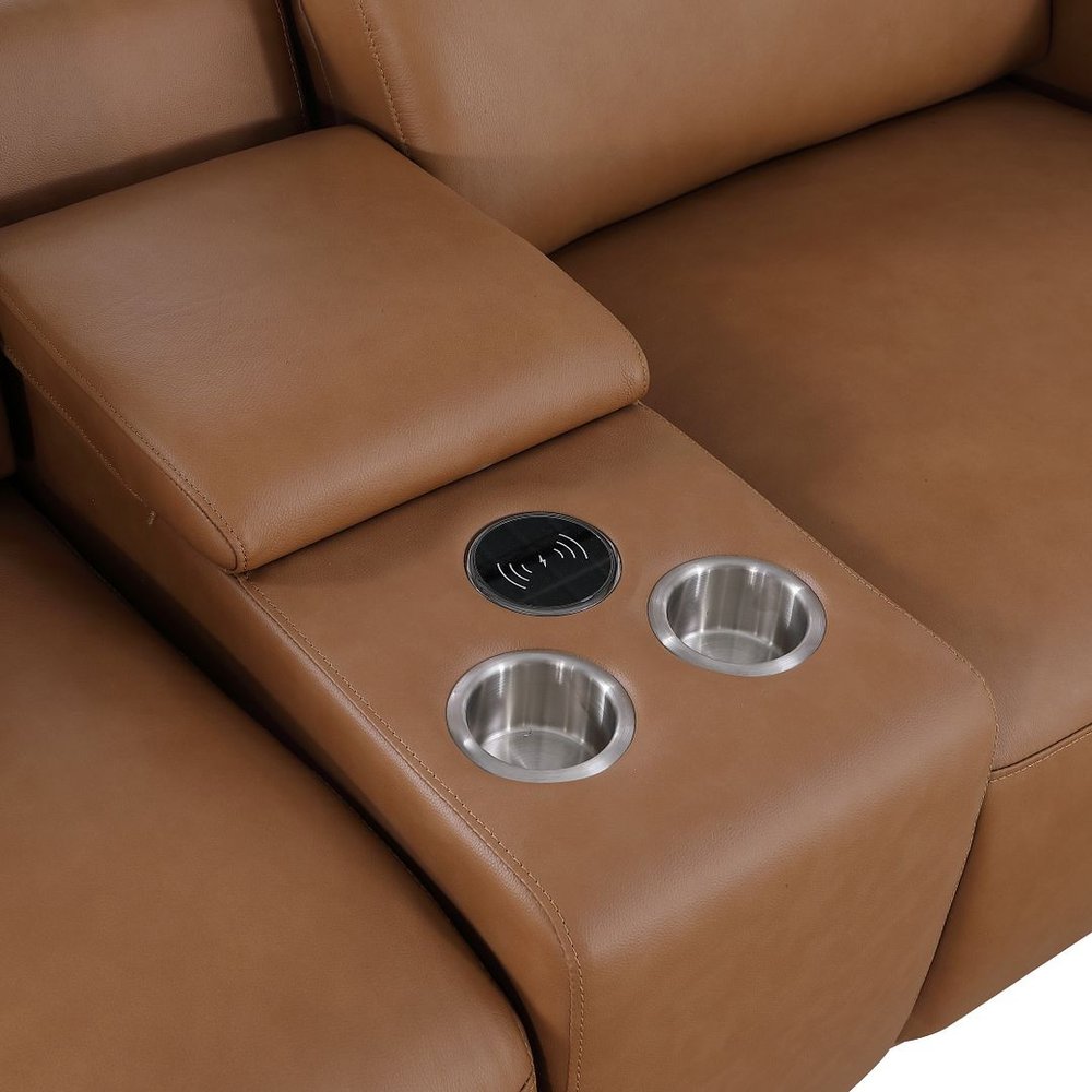 Two Piece Chestnut Italian Leather Five Person Seating Set