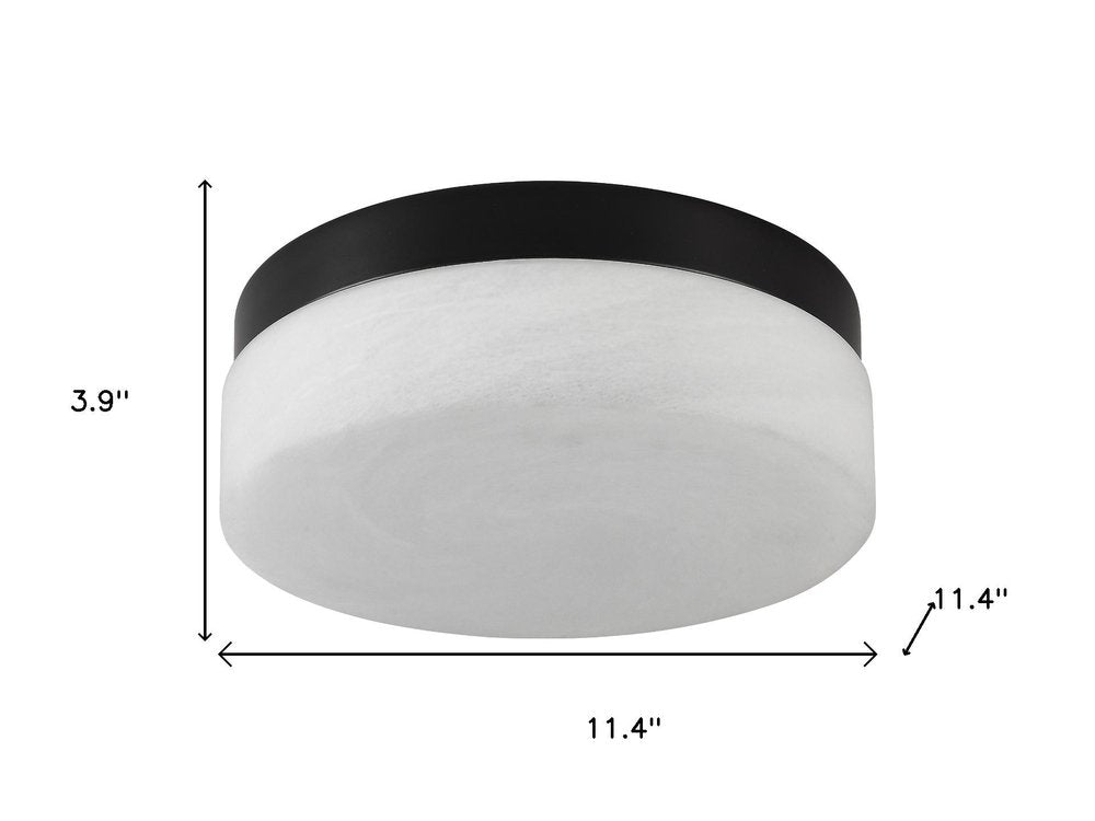 11" Black Metal And Frosted Glass Flush Mount Ceiling Light