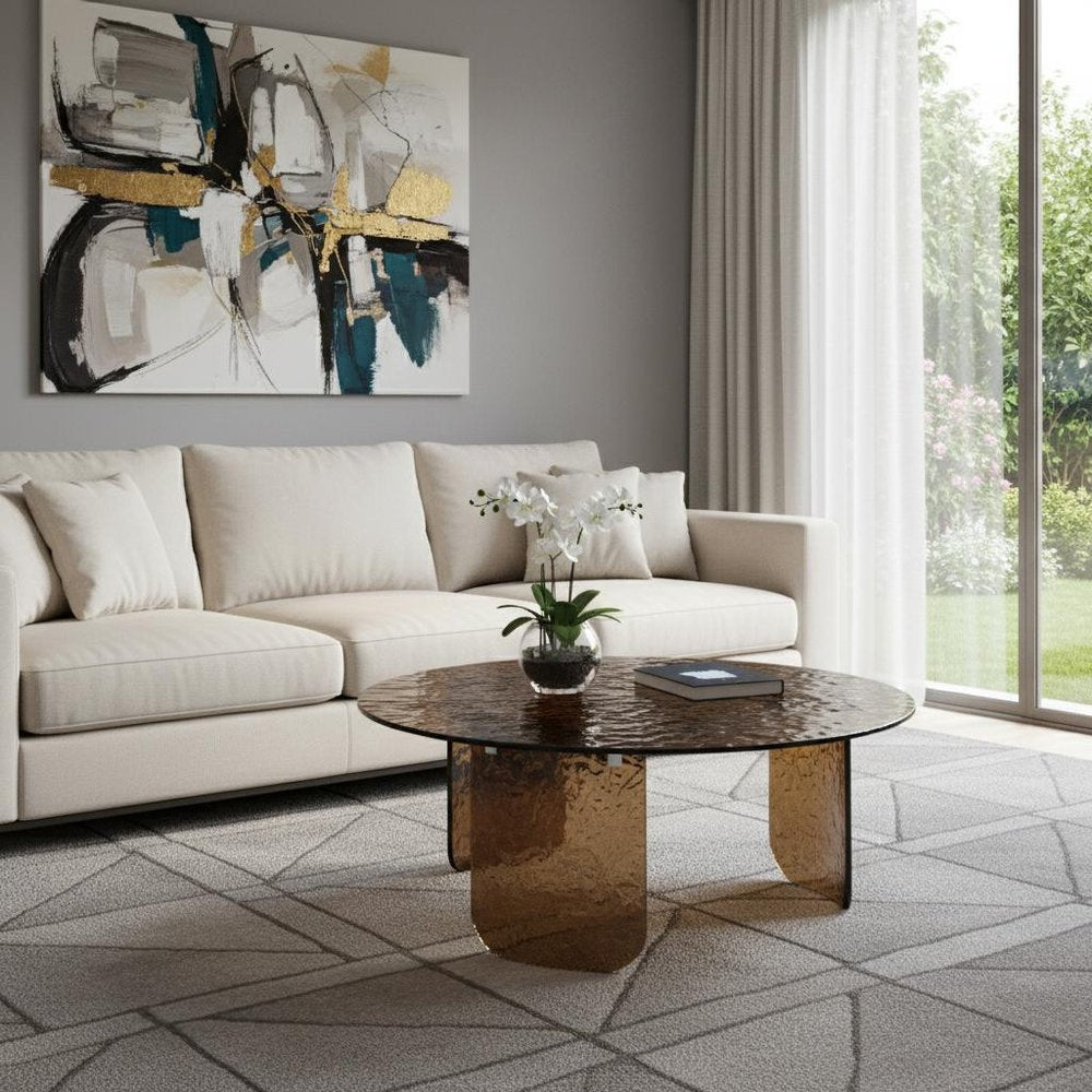 35" Bronze Glass Round Coffee Table