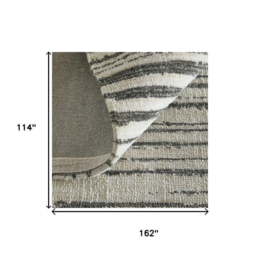 9' X 13' Black And Ivory Abstract Area Rug