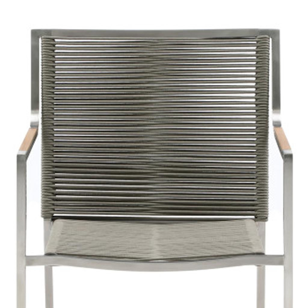 Set of Four Light Brown And Silver Woven Steel Outdoor Arm Chairs