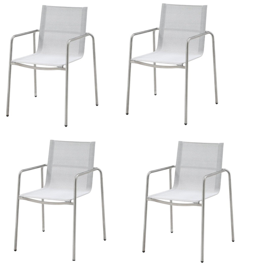 Set of Four Light Gray Steel Sling Outdoor Arm Chairs