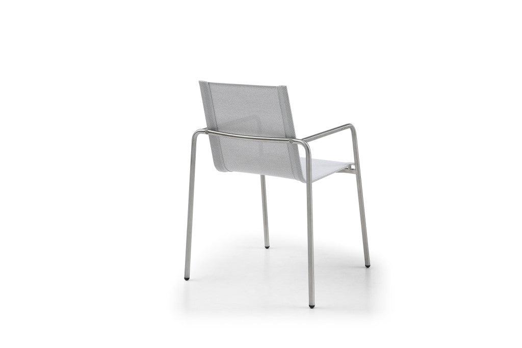 Set of Four Light Gray Steel Sling Outdoor Arm Chairs