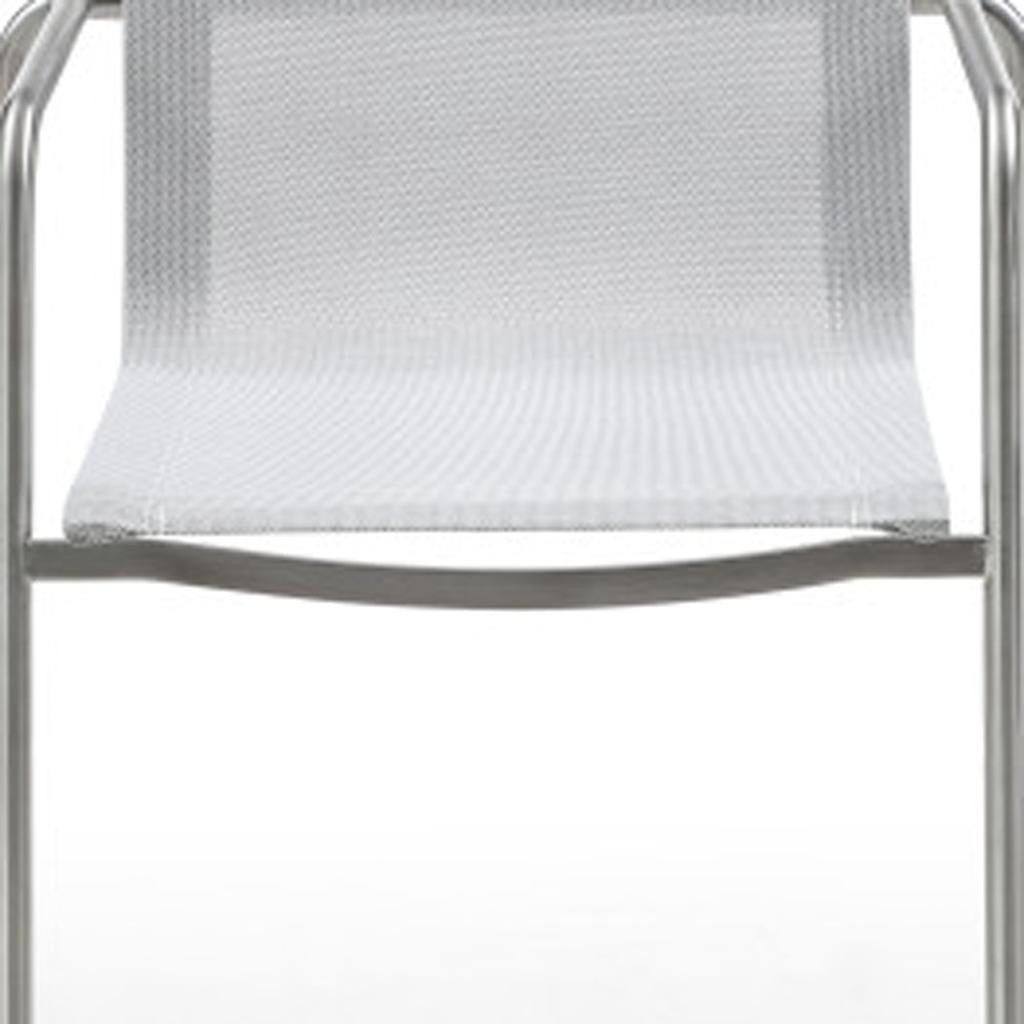 Set of Four Light Gray Steel Sling Outdoor Arm Chairs