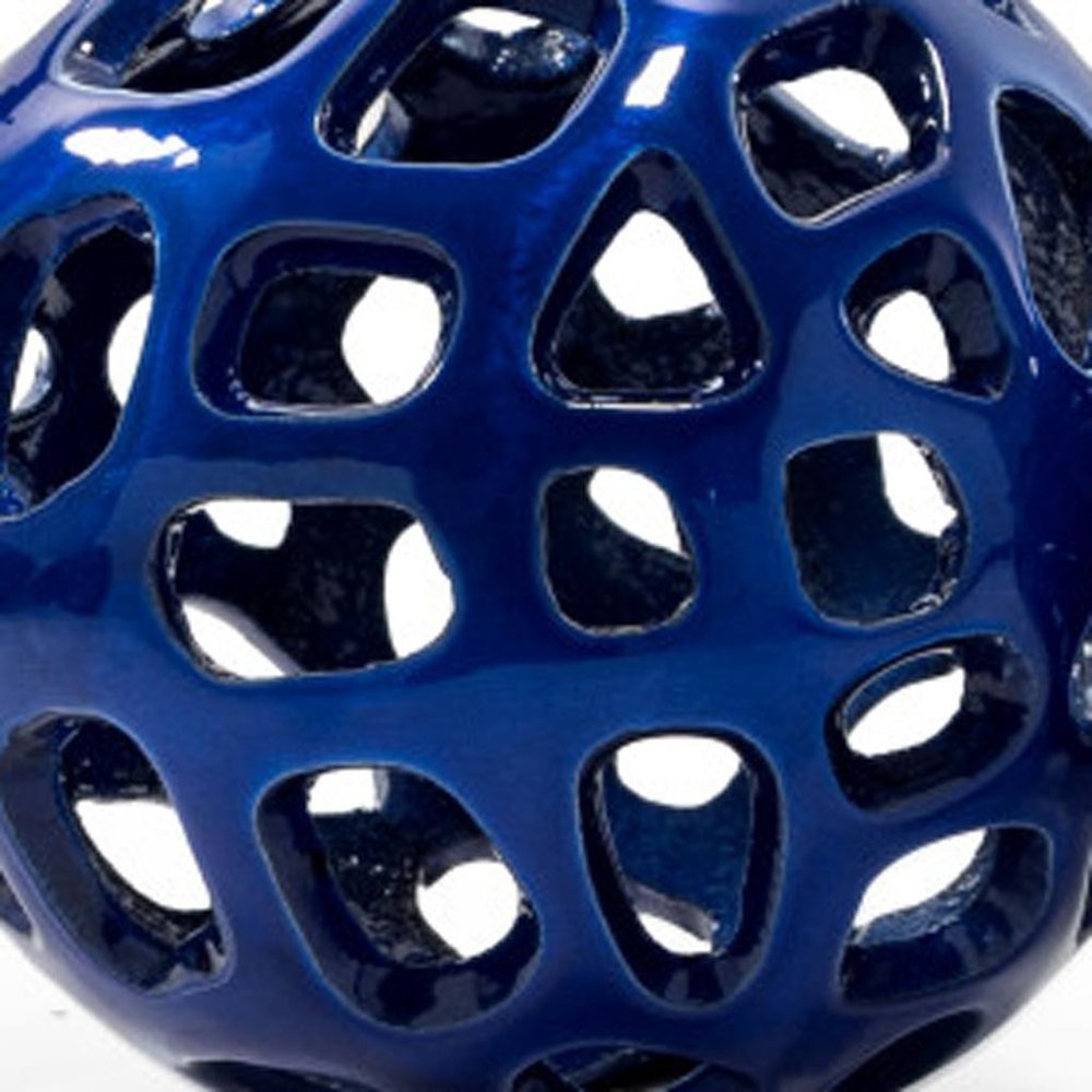 Set of Two Blue Aluminum Hand Painted Decorative Orbs