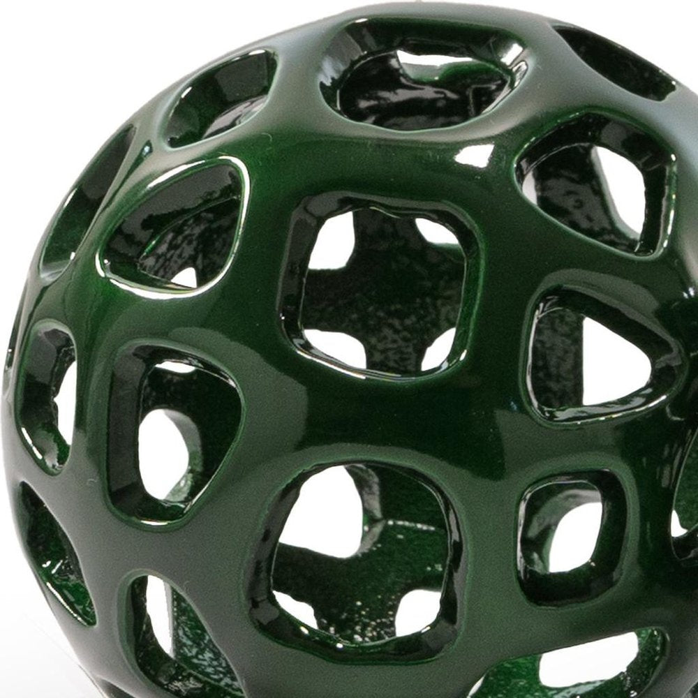 Set of Two Green Aluminum Hand Painted Decorative Orbs