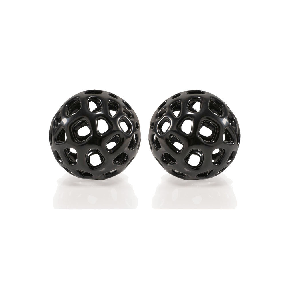Set of Two Black Aluminum Hand Painted Decorative Orbs