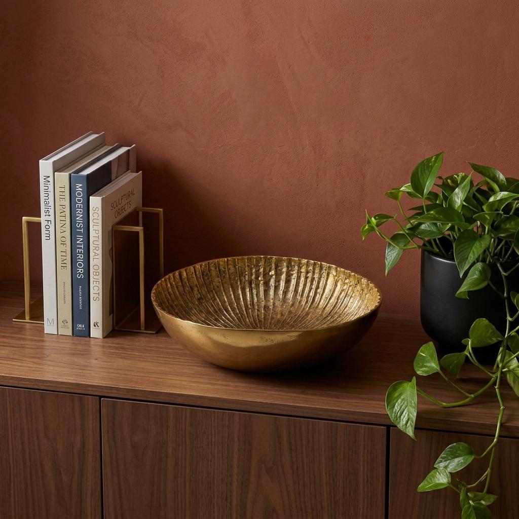 16" Antiqued Gold Aluminum Round Centerpiece Bowl