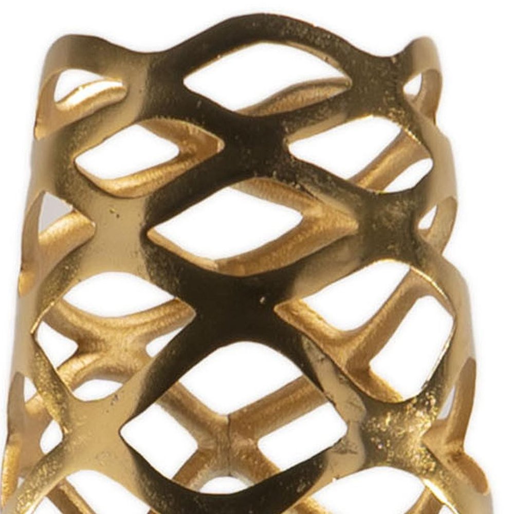 39" Gold Aluminum Pierced Geometric Cylinder Floor Vase