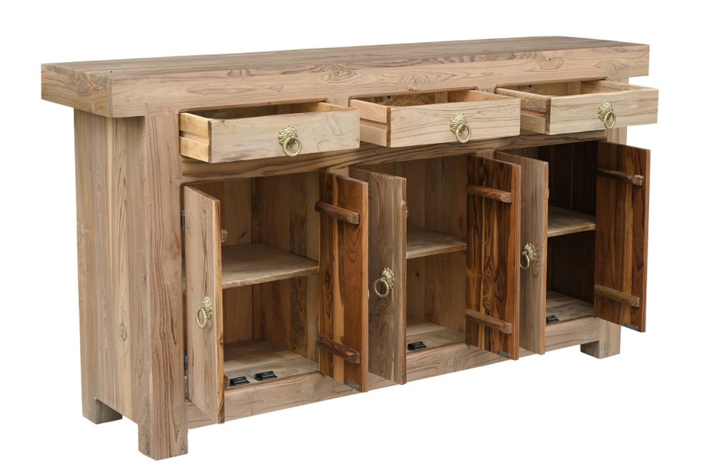 72" Brown Solid Wood Paneled Three Drawer Sideboard With Six Doors