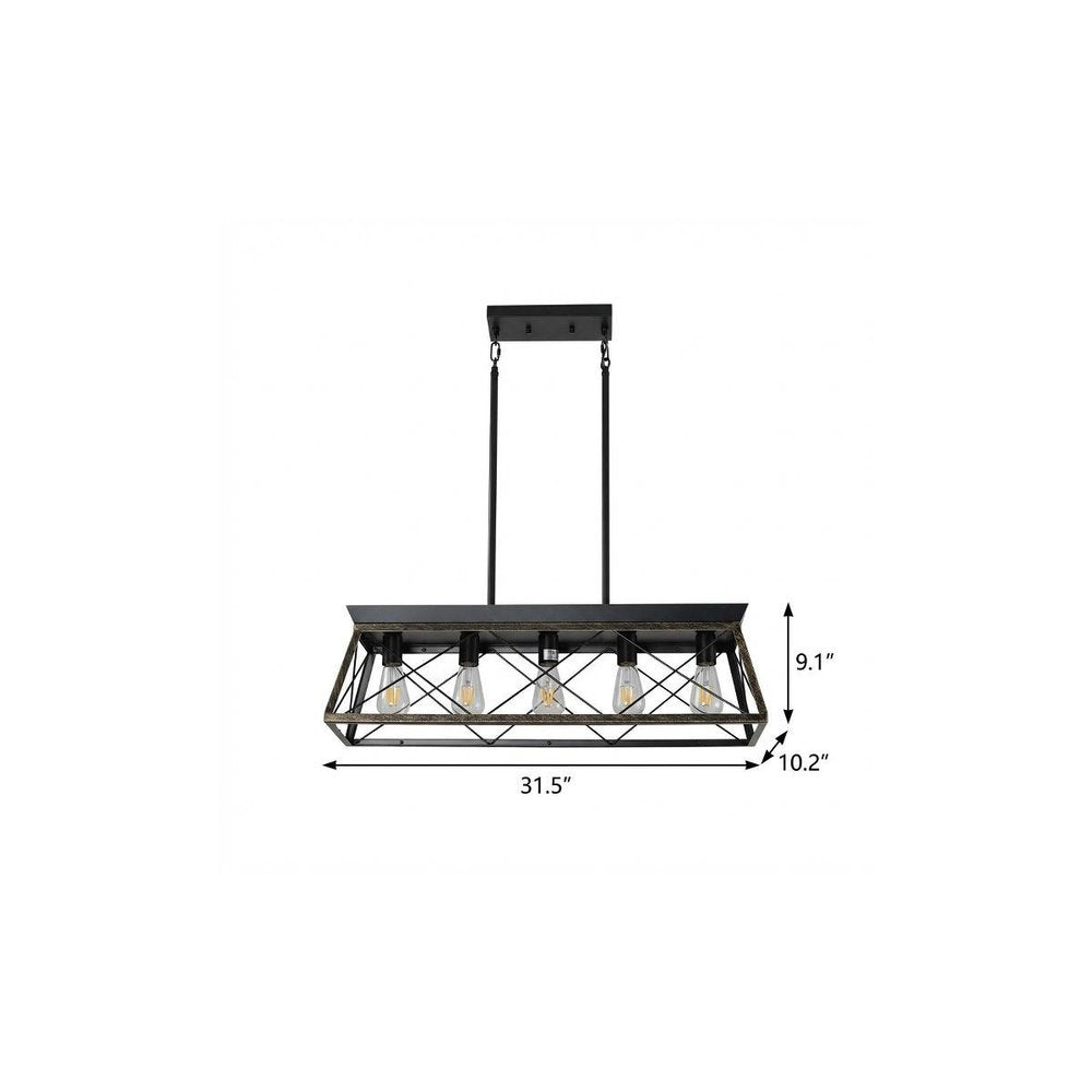 Black Geometric Kitchen Island Five Light Metal Ceiling Light