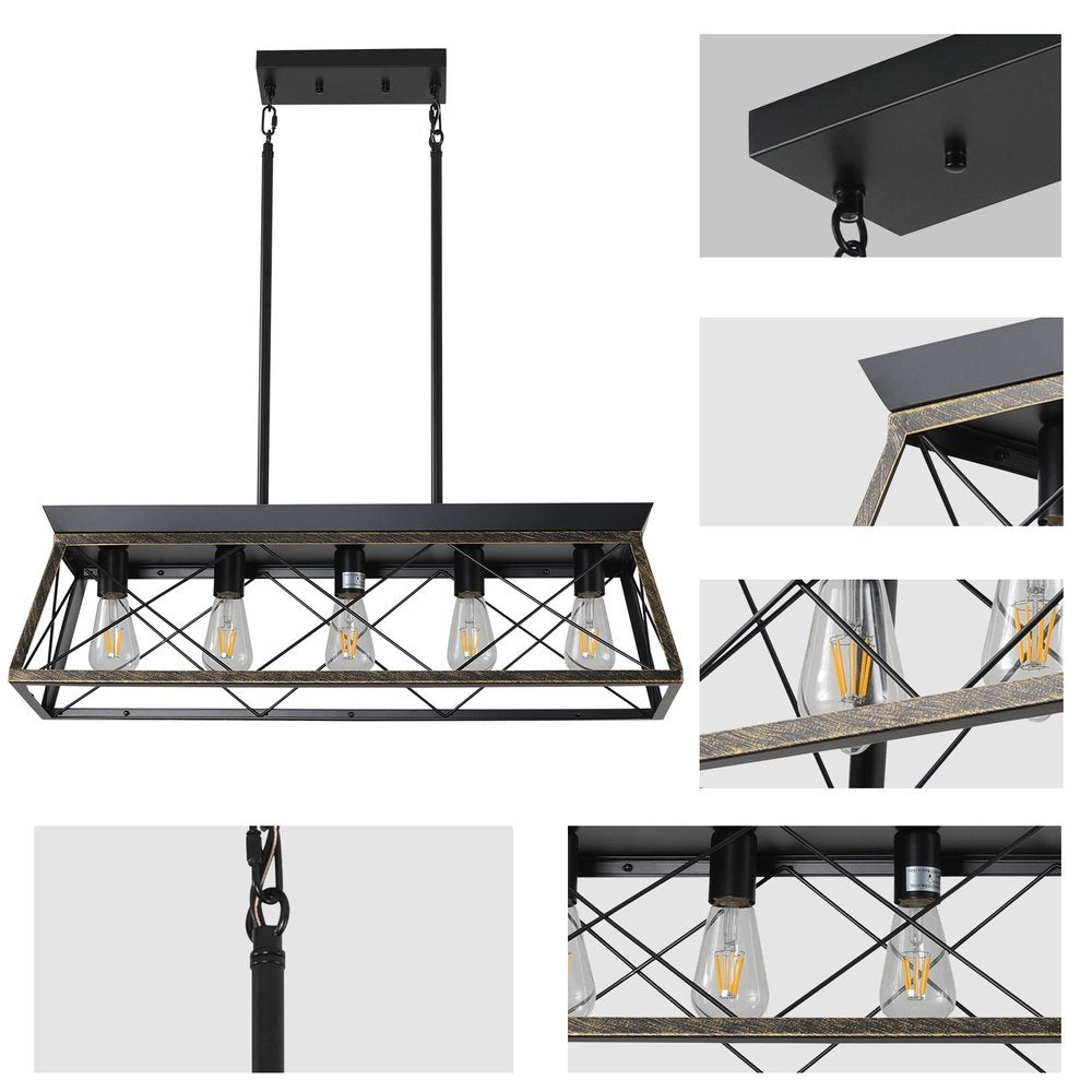 Black Geometric Kitchen Island Five Light Metal Ceiling Light