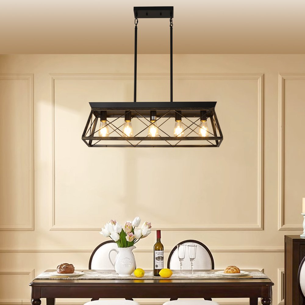 Black Geometric Kitchen Island Five Light Metal Ceiling Light