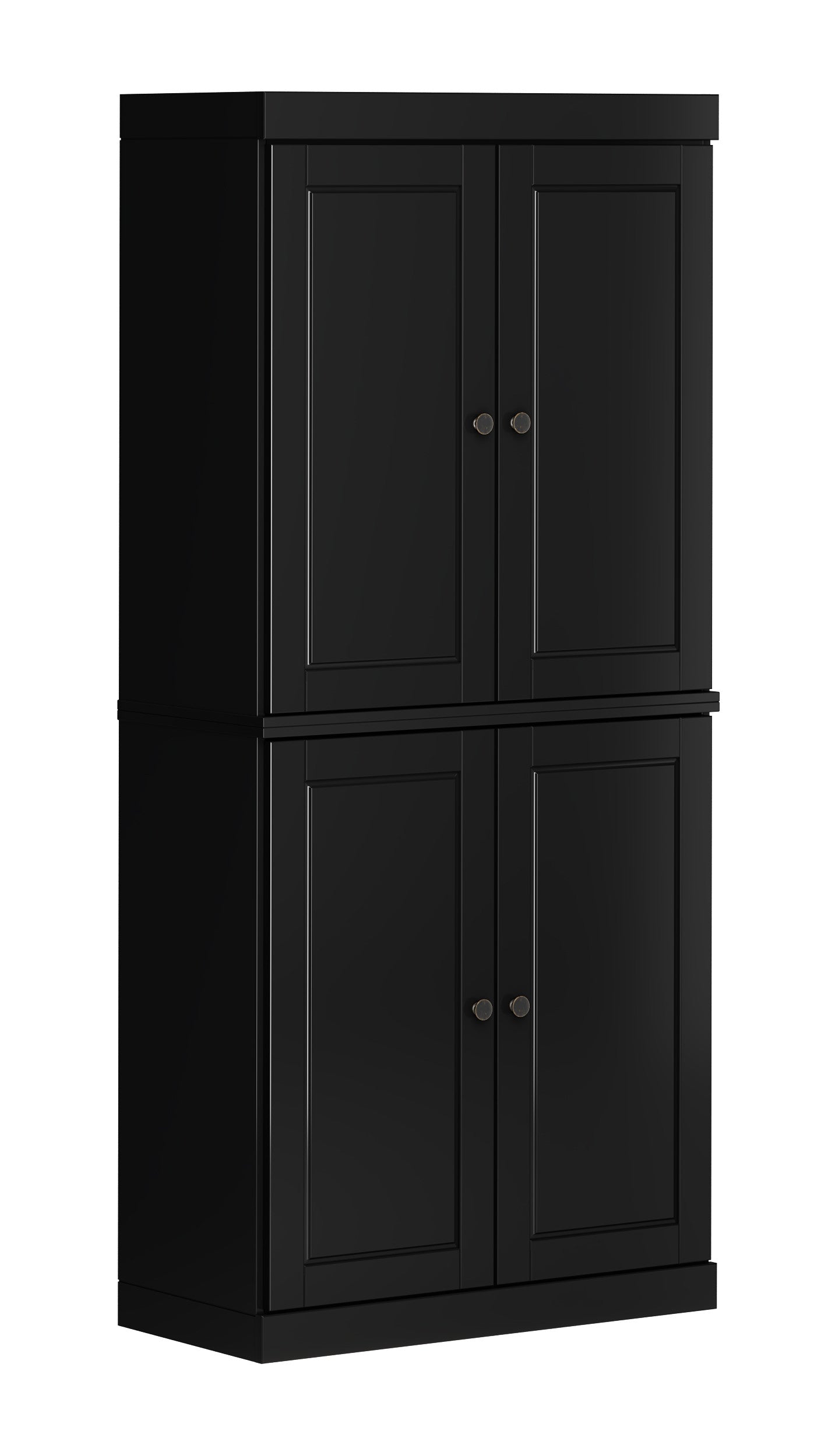 72" Black Solid Wood Four Door Pantry Or Storage Closet