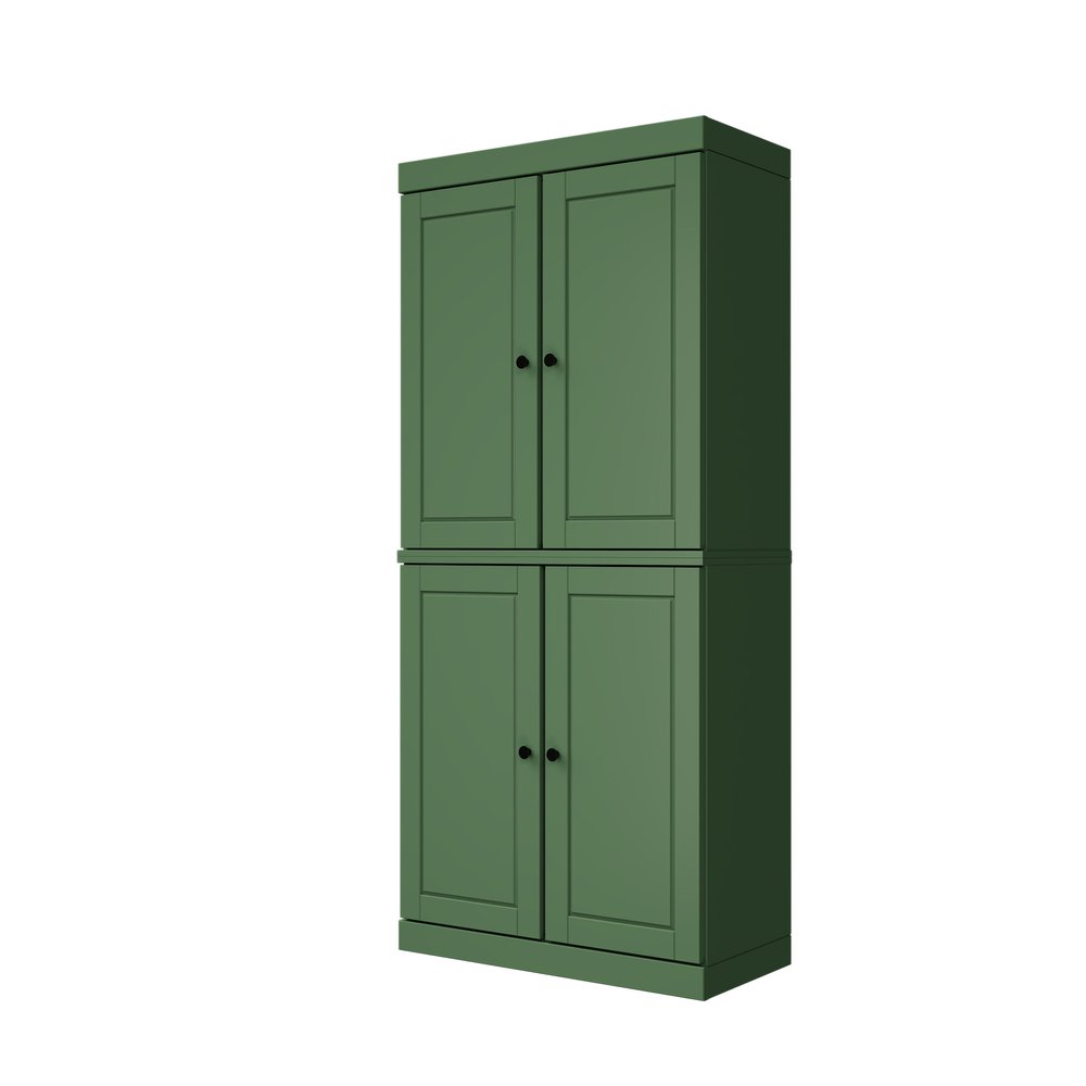 72" Yellow Solid Wood Four Door Pantry Or Storage Closet