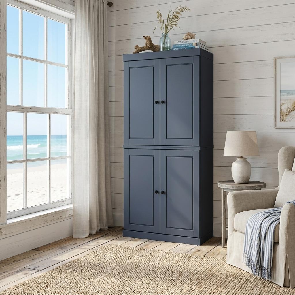 72" French Blue Solid Wood Four Door Pantry Or Storage Closet