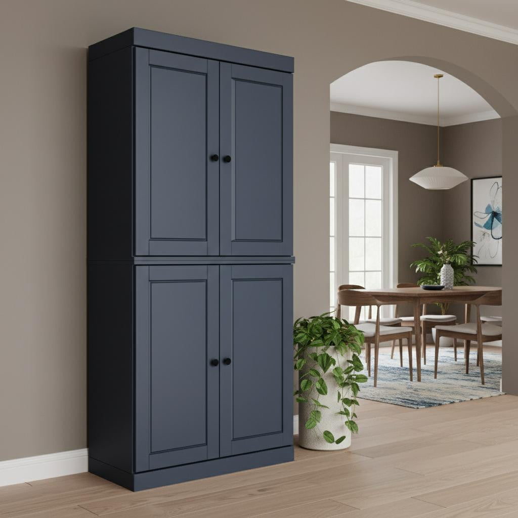 72" French Blue Solid Wood Four Door Pantry Or Storage Closet