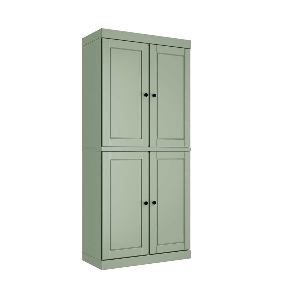 72" White Solid Wood Four Door Two Drawer Pantry Or Storage Closet