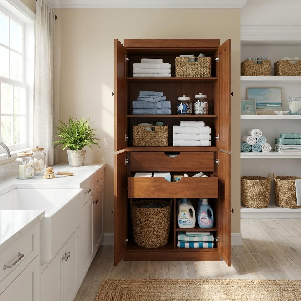 72" Coffee Solid Wood Four Door Two Drawer Pantry Or Storage Closet