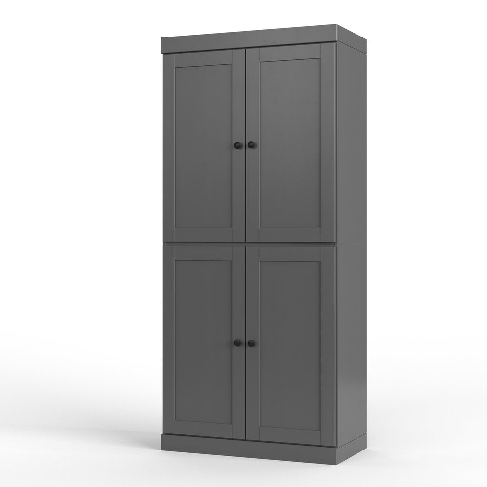 72" White Solid Wood Four Door Two Drawer Pantry Or Storage Closet