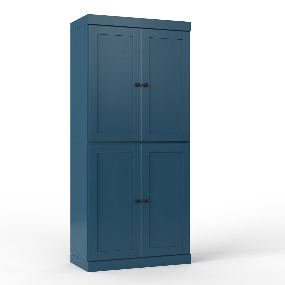 72" White Solid Wood Four Door Two Drawer Pantry Or Storage Closet