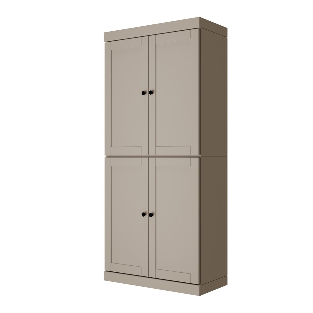 72" White Solid Wood Four Door Two Drawer Pantry Or Storage Closet