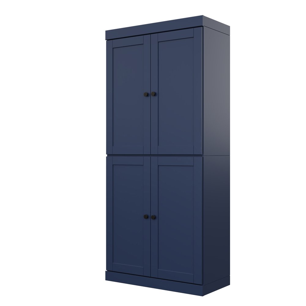 72" White Solid Wood Four Door Two Drawer Pantry Or Storage Closet