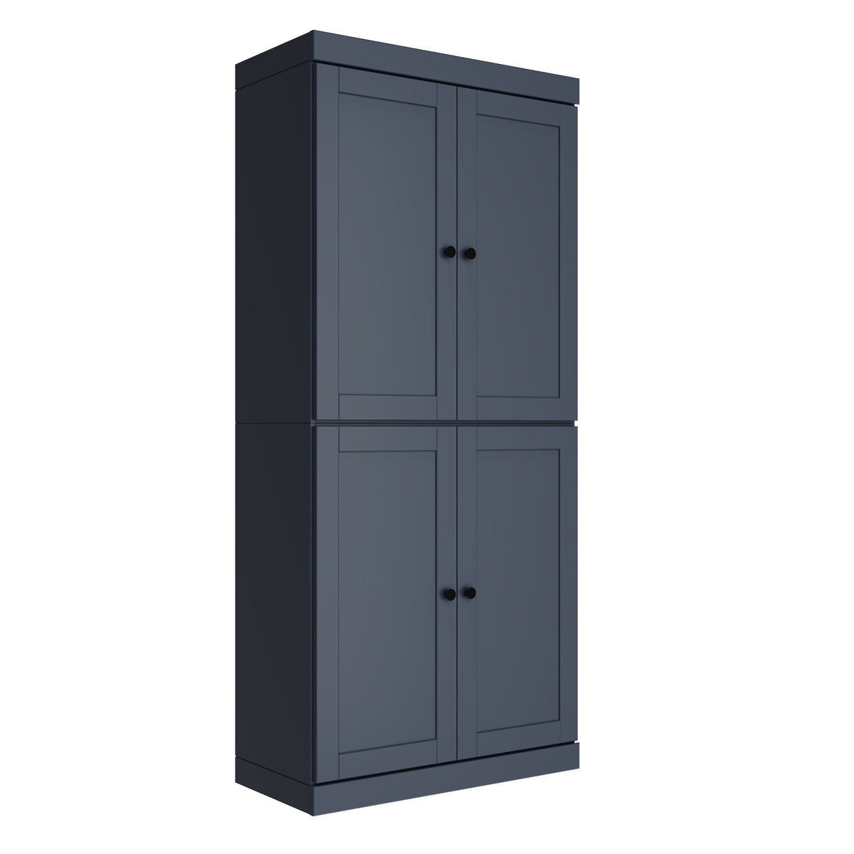 72" French Blue Solid Wood Four Door Two Drawer Pantry Or Storage Closet