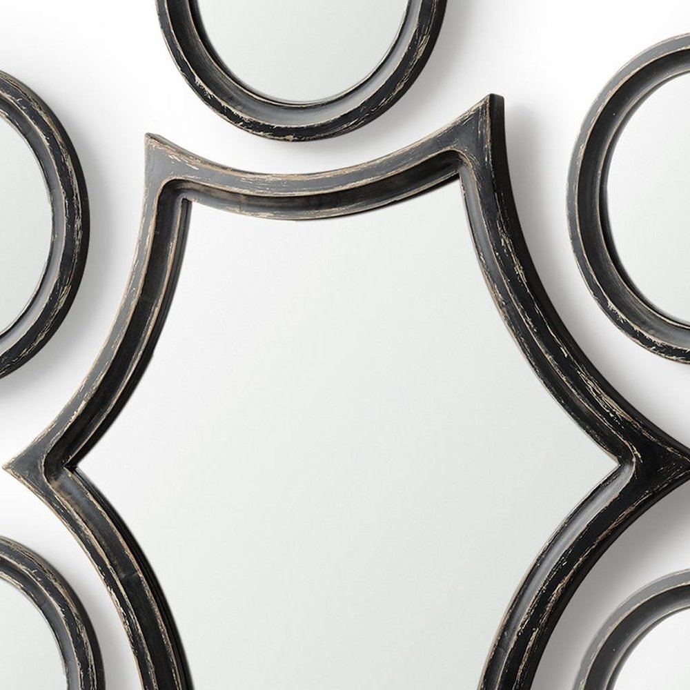 Set of Seven Black Wood Geometric Framed Accent Mirrors