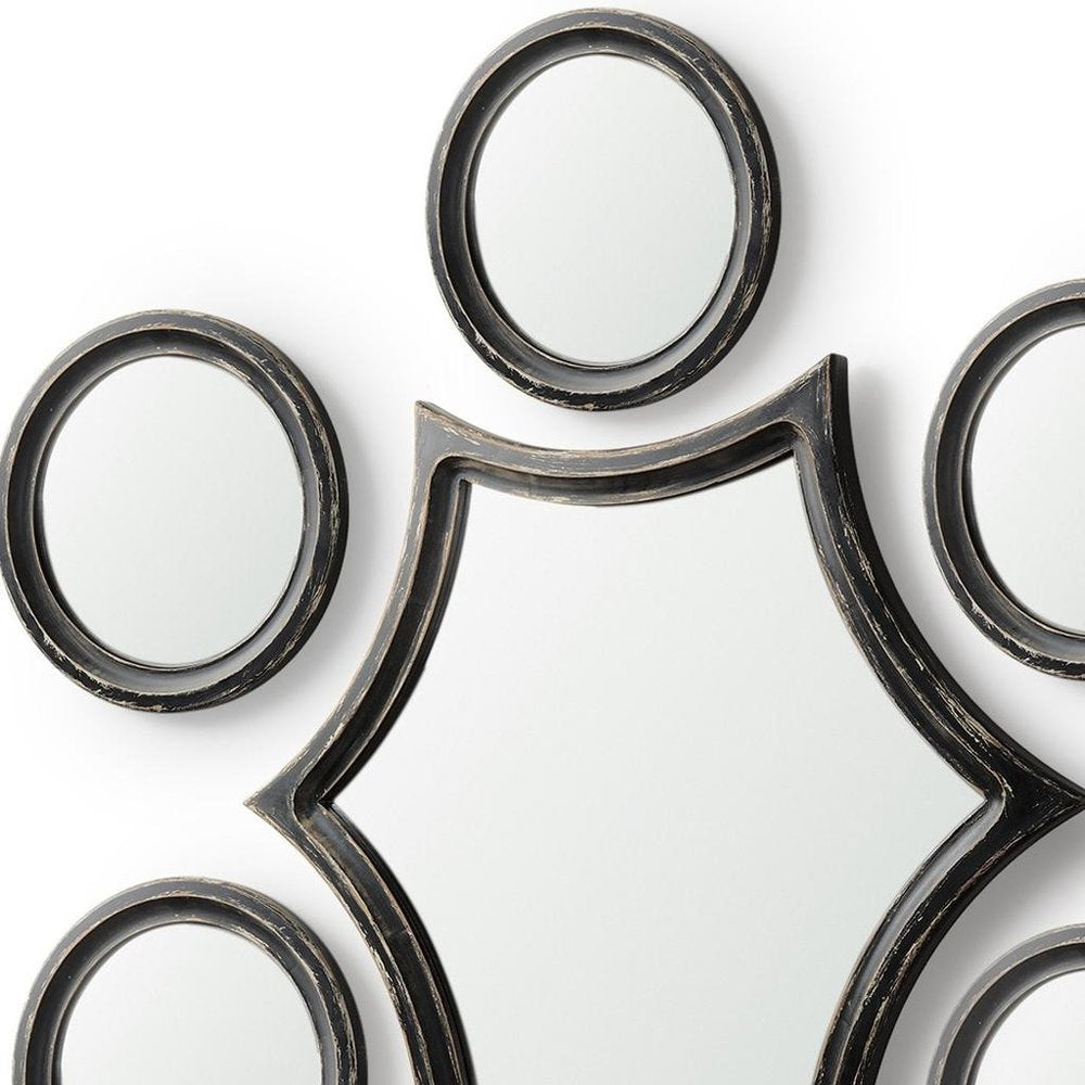 Set of Seven Black Wood Geometric Framed Accent Mirrors