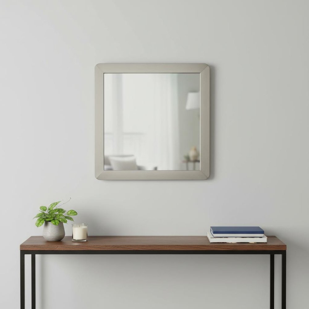43" Silver And Gray Stainless Steel Square Framed Accent Mirror