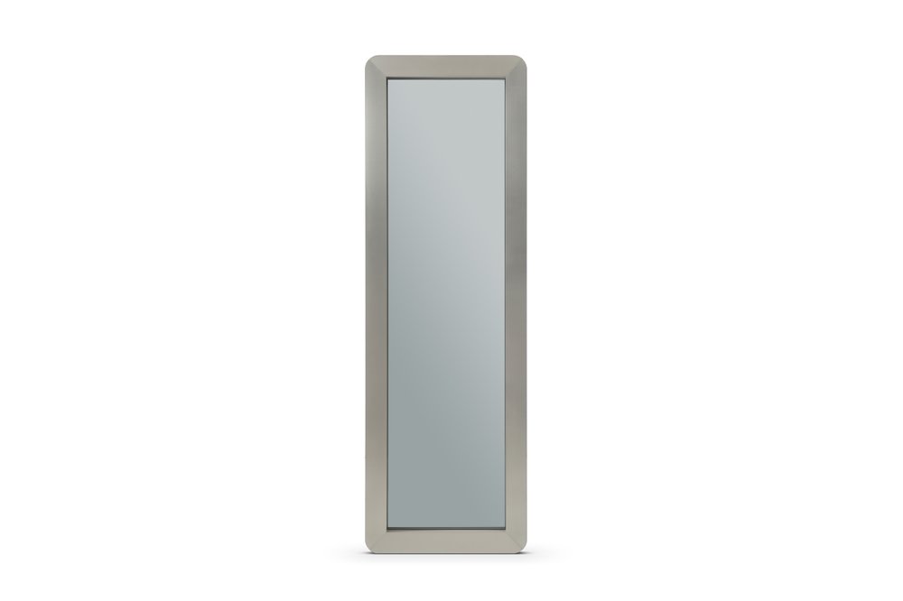 83" Silver And Gray Stainless Steel Wall Mounted And Leaning Framed Accent Mirror