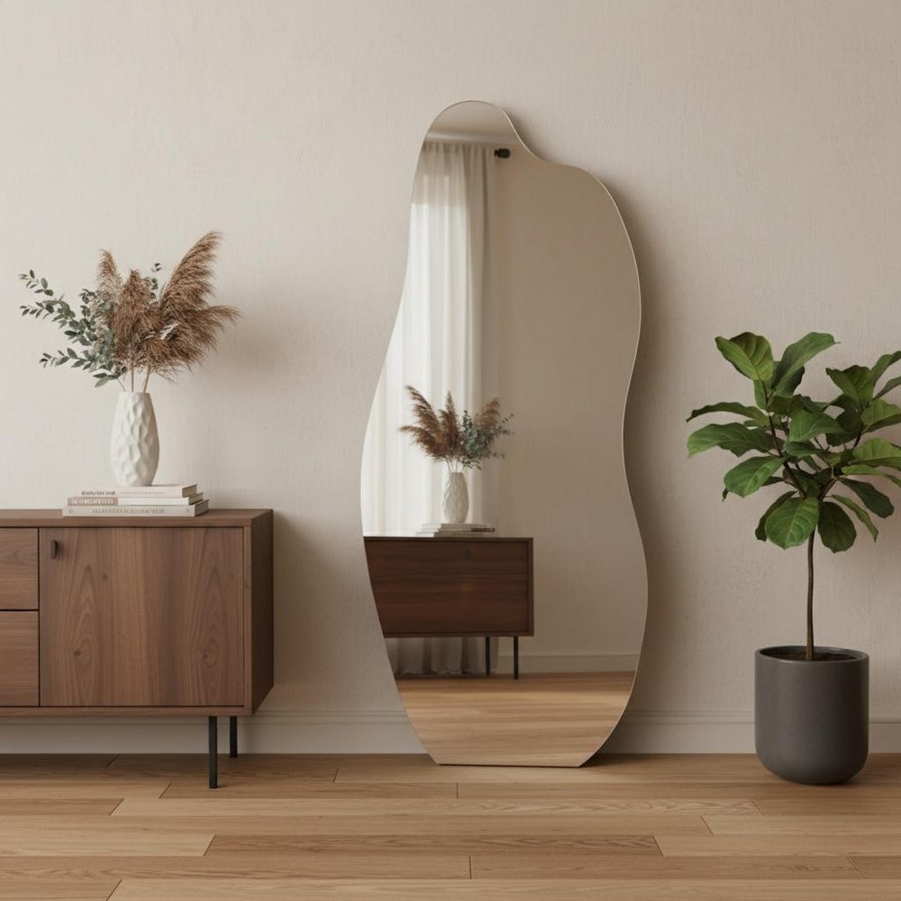 71" Abstract Leaning And Freestanding Frameless Full Length Mirror