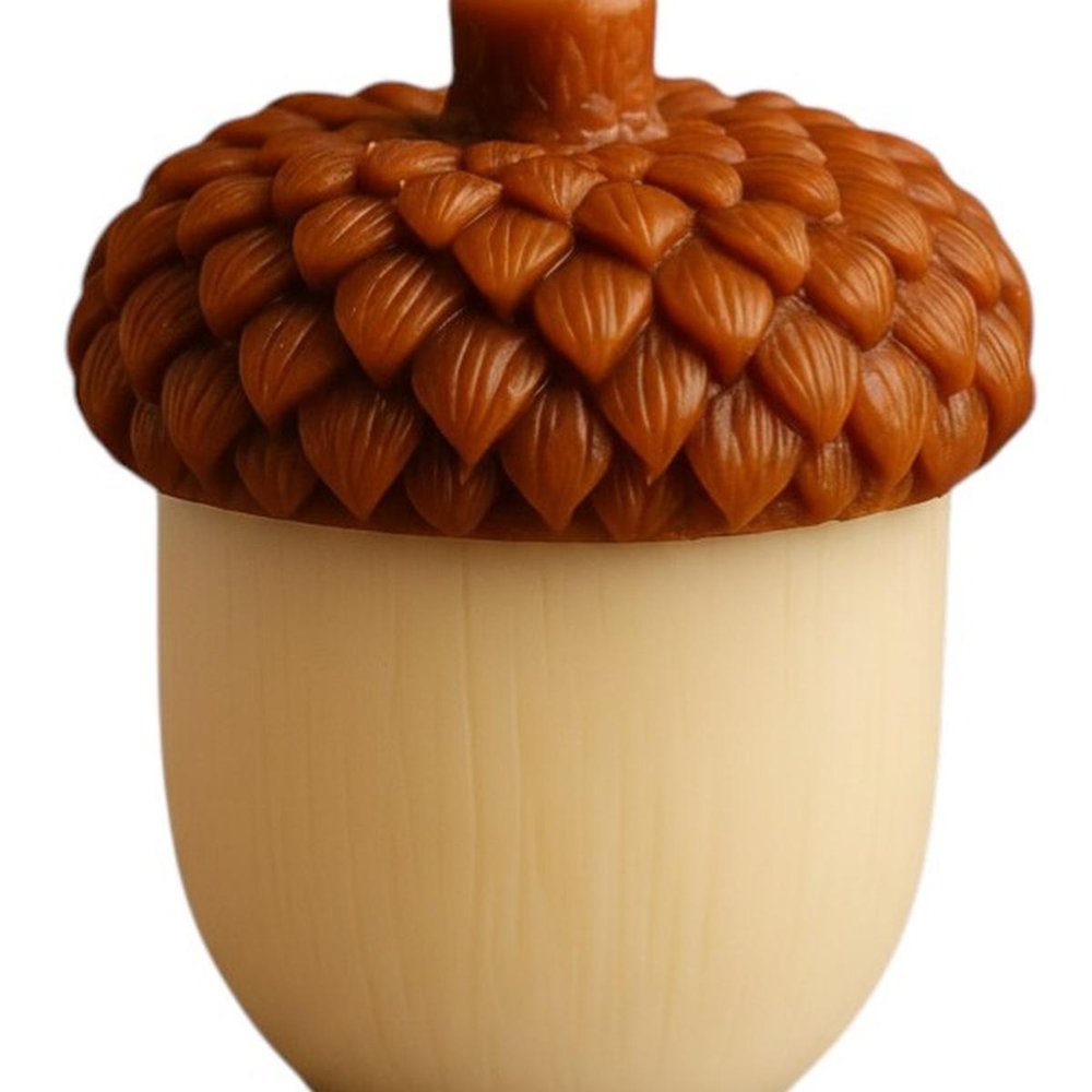 4" Brown And Ivory Latte And Pumpkin Scented Dimensional Acorn Candle