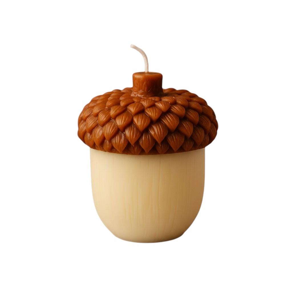 4" Brown And Ivory Pumpkin And Apple Scented Dimensional Acorn Candle