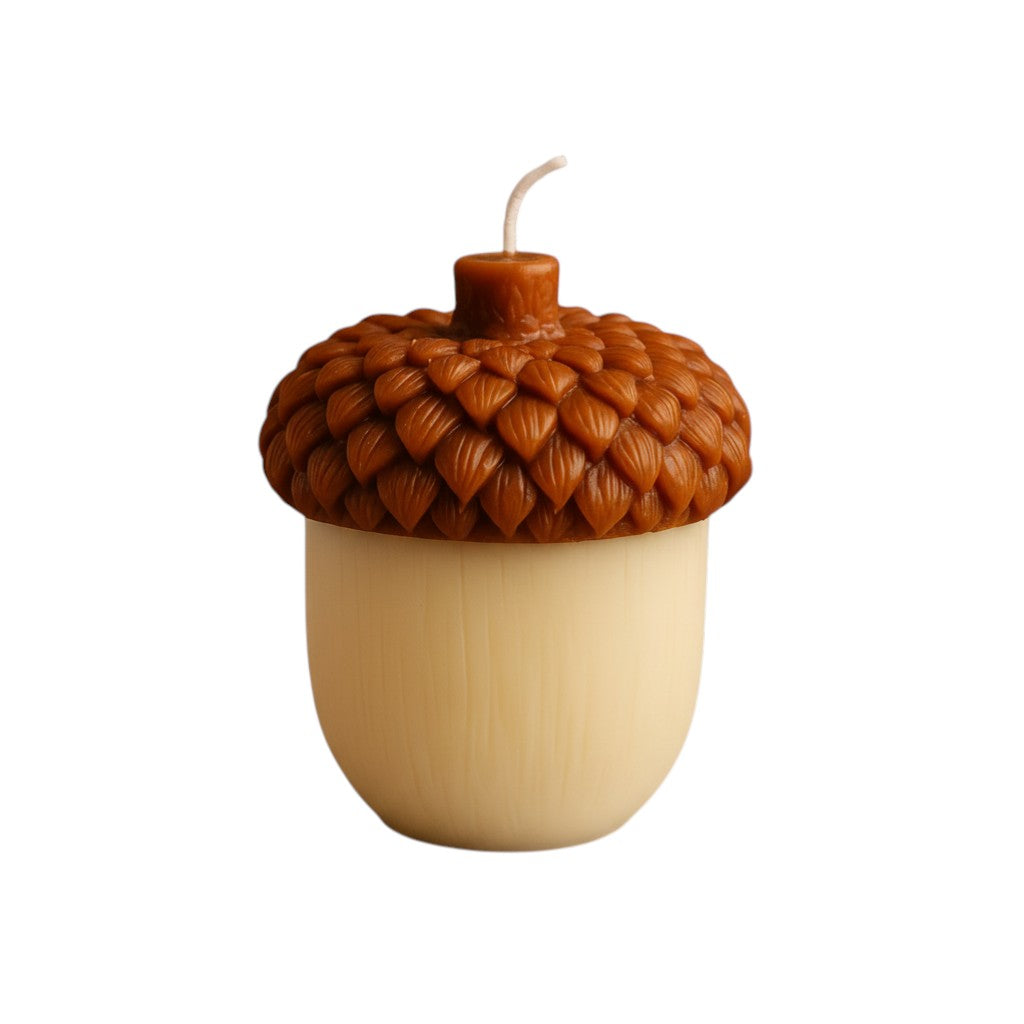 4" Brown And Ivory Autumn Harvest Scented Dimensional Acorn Candle