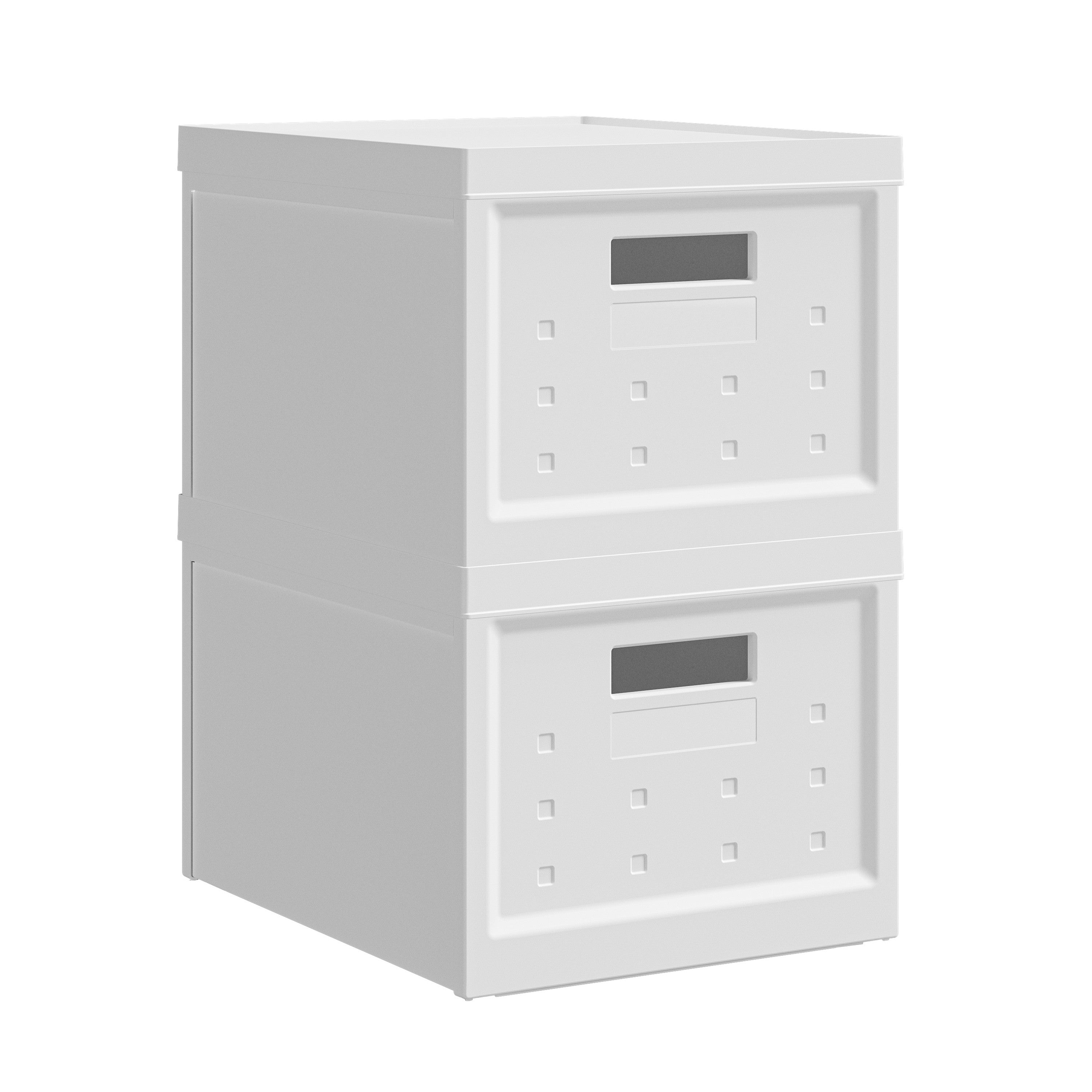 Set of Two White Collapsible Heavy Duty Plastic Cubes With Lids