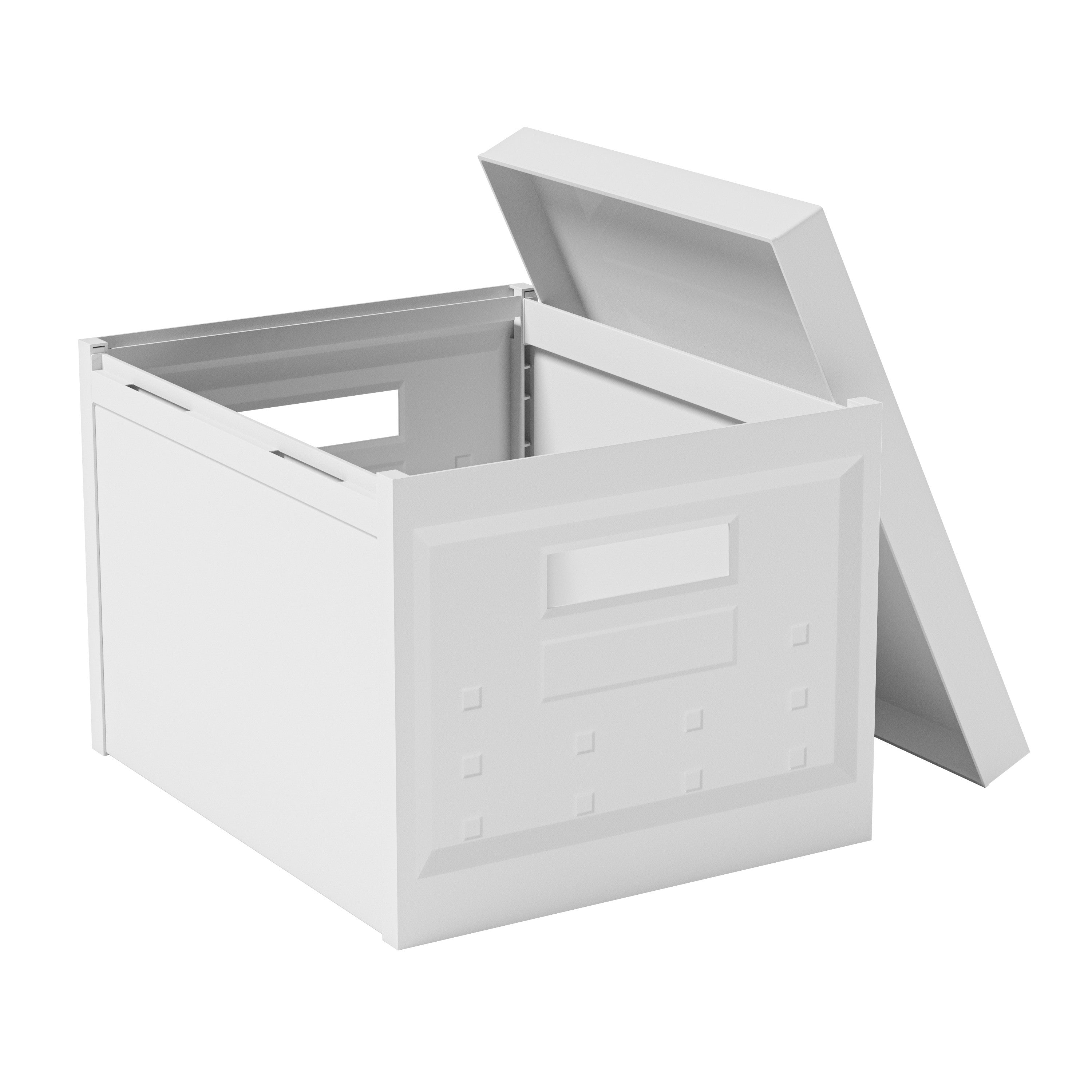 Set of Two White Collapsible Heavy Duty Plastic Cubes With Lids