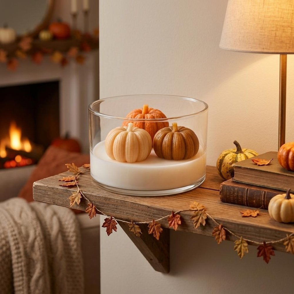 4" Brown Orange And White Latte And Pumpkin Scented Mini Pumpkin Candles In Clear Glass Jar