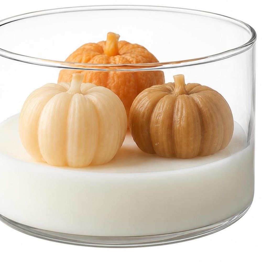 4" Brown Orange And White Latte And Pumpkin Scented Mini Pumpkin Candles In Clear Glass Jar