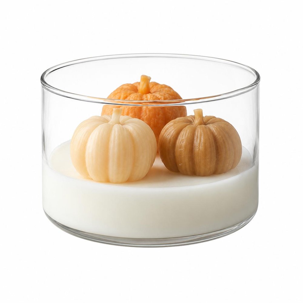4" Brown Orange And White Latte And Pumpkin Scented Mini Pumpkin Candles In Clear Glass Jar