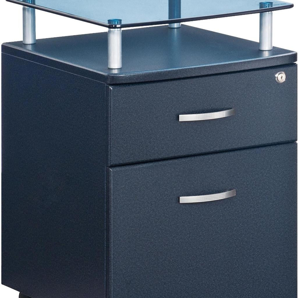 Graphite Glass Wood And Metal Two Drawer Rolling Filing Cabinet